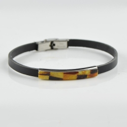 Mix Baltic Amber bracelet with leather for men